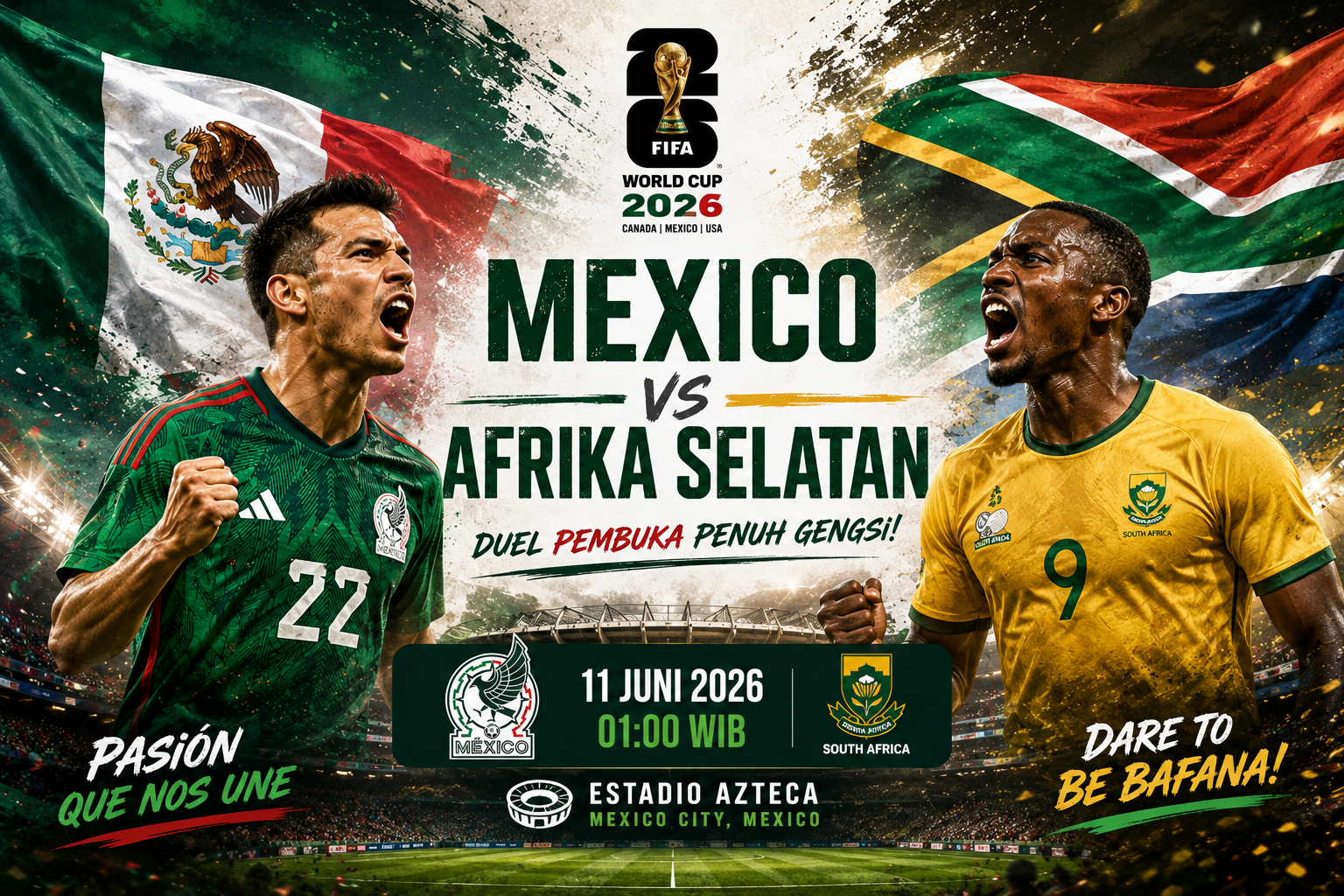 LAGA PEMBUKA MEXICO VS AFRIKA SELATAN PERTARUNGAN AWAL YANG MENENTUKAN